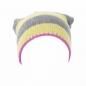Mobile Preview: Pink, Yellow, Grey: Striped Knitwear Beanie with Fur Pompom