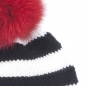 Mobile Preview: Hand-Knitted Striped Cap, Lana Grossa with Red Pompom